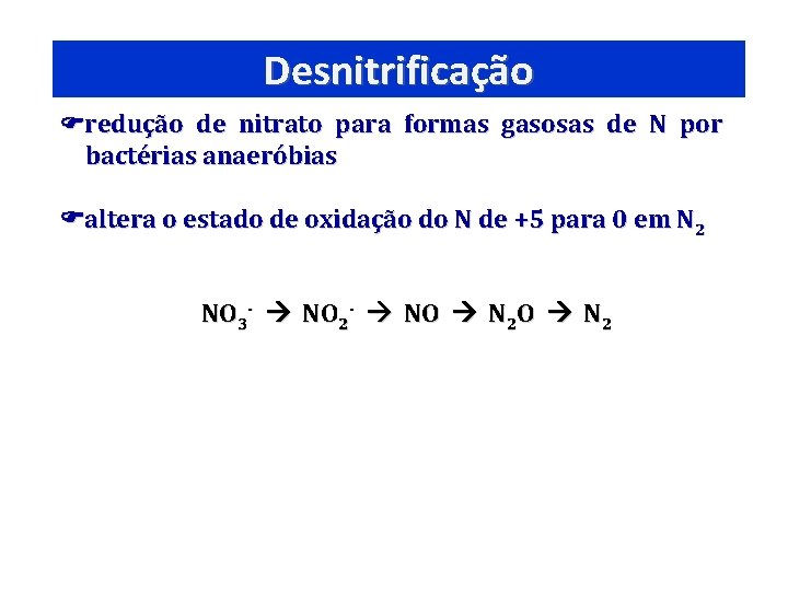 Desnitrificação redução de nitrato para formas gasosas de N por bactérias anaeróbias altera o