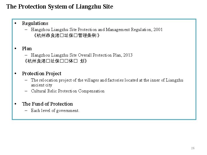 The Protection System of Liangzhu Site • Regulations – Hangzhou Liangzhu Site Protection and