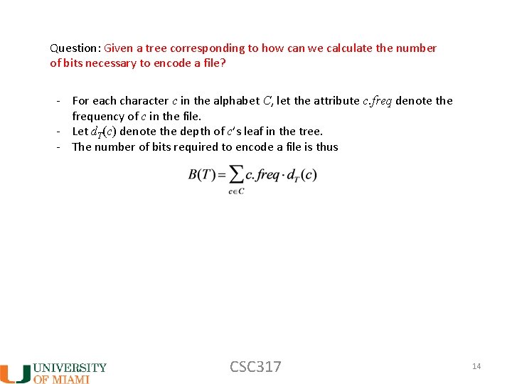 Question: Given a tree corresponding to how can we calculate the number of bits