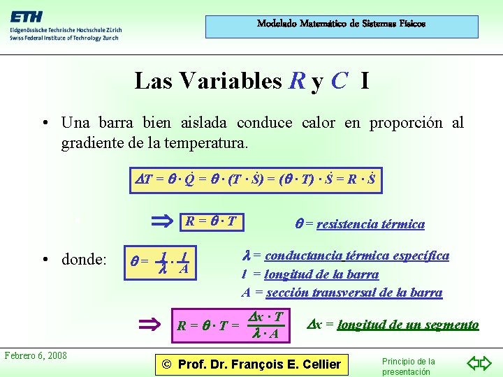 Modelado Matemático de Sistemas Físicos Las Variables R y C I • Una barra