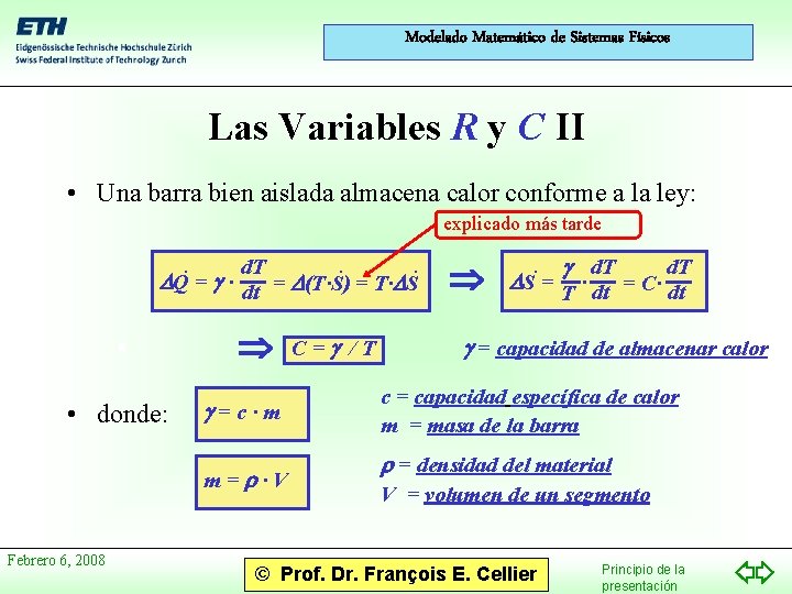 Modelado Matemático de Sistemas Físicos Las Variables R y C II • Una barra
