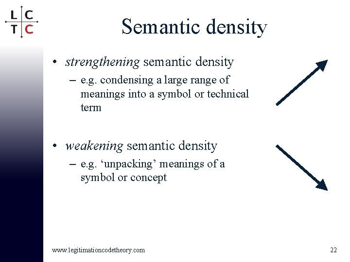 Semantic density • strengthening semantic density – e. g. condensing a large range of