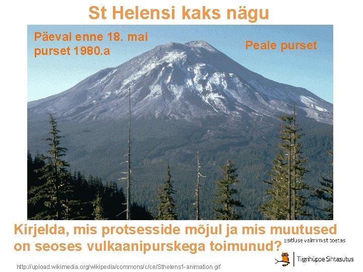 St Helensi kaks nägu Päeval enne 18. mai purset 1980. a Peale purset Kirjelda,