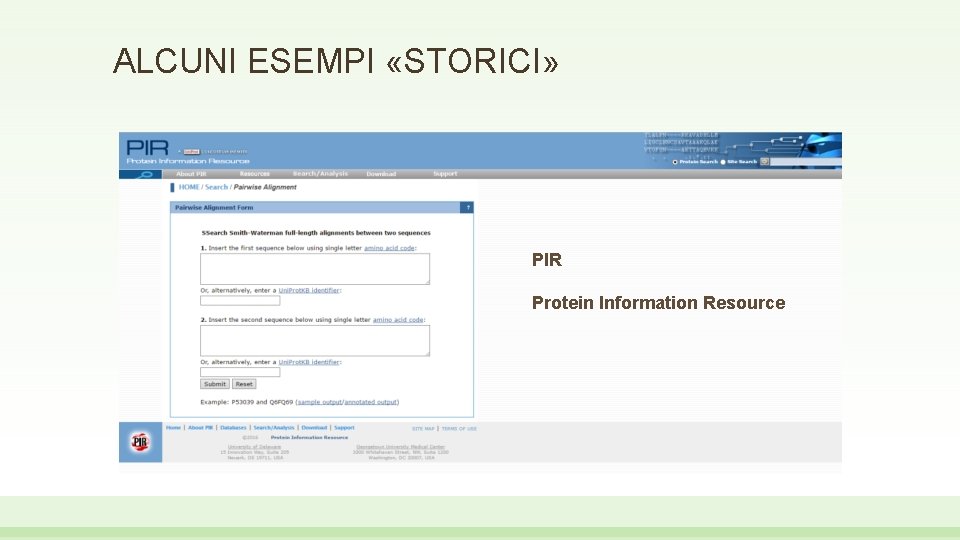 ALCUNI ESEMPI «STORICI» PIR Protein Information Resource 