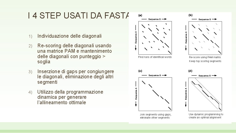 I 4 STEP USATI DA FASTA 1) Individuazione delle diagonali 2) Re-scoring delle diagonali