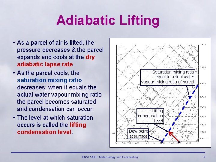 Adiabatic Lifting • As a parcel of air is lifted, the pressure decreases &