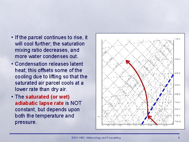  • If the parcel continues to rise, it will cool further; the saturation