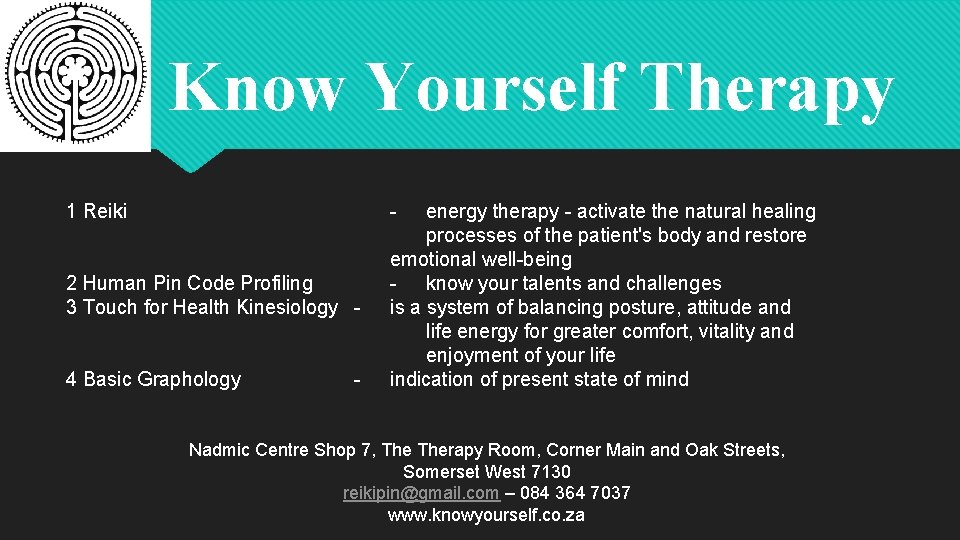 Know Yourself Therapy 1 Reiki - 2 Human Pin Code Profiling 3 Touch for