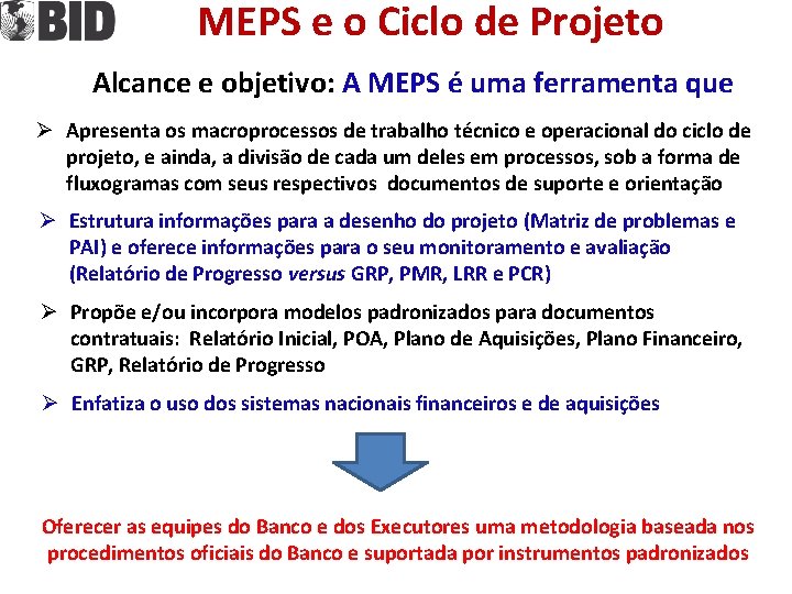 MEPS e o Ciclo de Projeto Alcance e objetivo: A MEPS é uma ferramenta