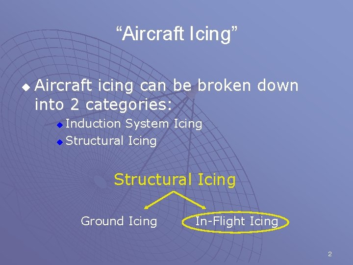 “Aircraft Icing” u Aircraft icing can be broken down into 2 categories: Induction System
