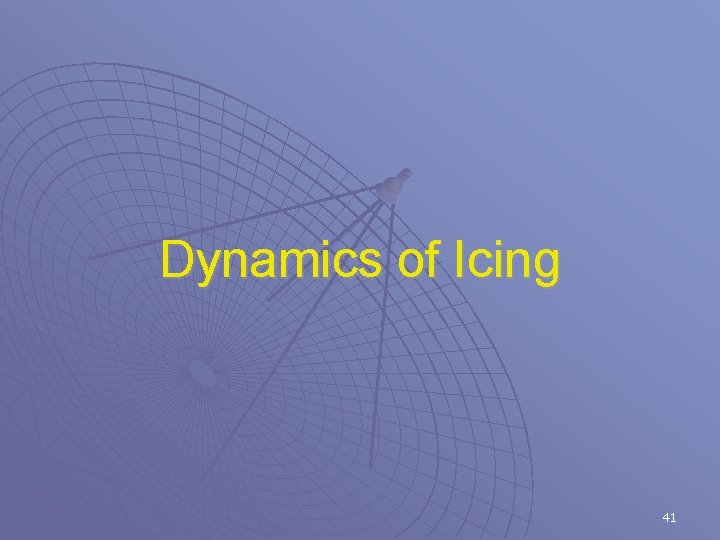 Dynamics of Icing 41 