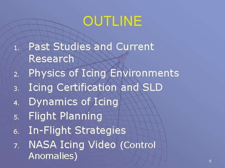 OUTLINE 1. 2. 3. 4. 5. 6. 7. Past Studies and Current Research Physics