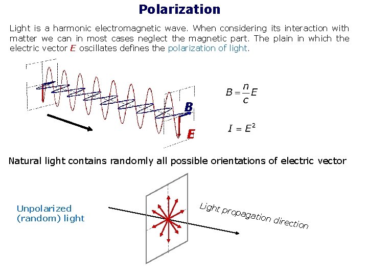 Polarization Light is a harmonic electromagnetic wave. When considering its interaction with matter we