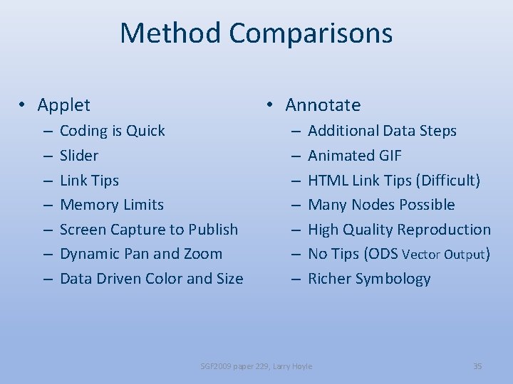 Method Comparisons • Applet – – – – • Annotate Coding is Quick Slider