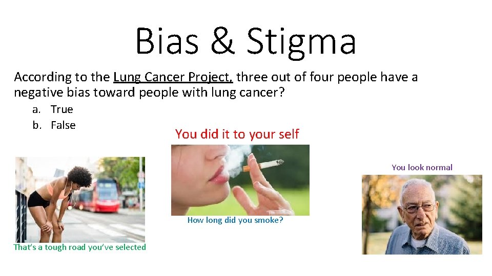 Bias & Stigma According to the Lung Cancer Project, three out of four people