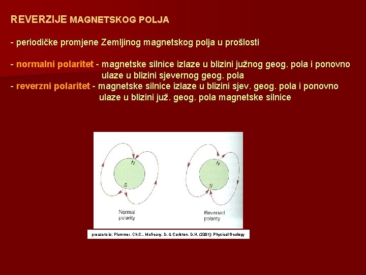 REVERZIJE MAGNETSKOG POLJA - periodičke promjene Zemljinog magnetskog polja u prošlosti - normalni polaritet