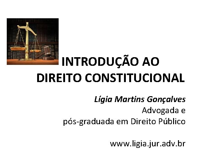 INTRODUÇÃO AO DIREITO CONSTITUCIONAL Lígia Martins Gonçalves Advogada e pós-graduada em Direito Público www.