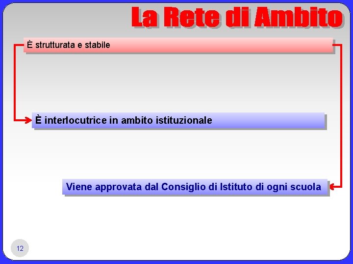 È strutturata e stabile È interlocutrice in ambito istituzionale Viene approvata dal Consiglio di