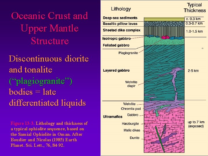 Oceanic Crust and Upper Mantle Structure Discontinuous diorite and tonalite (“plagiogranite”) bodies = late