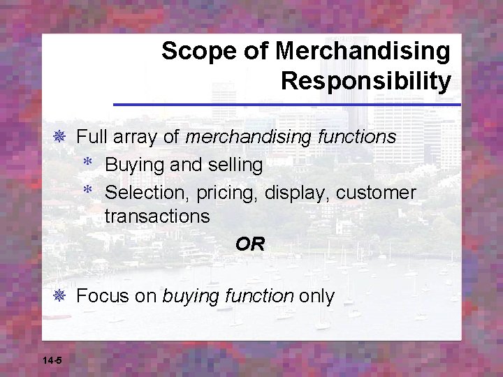 Scope of Merchandising Responsibility ¯ Full array of merchandising functions * Buying and selling