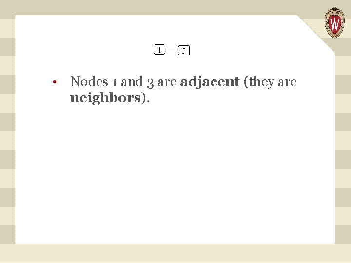  • Nodes 1 and 3 are adjacent (they are neighbors). 