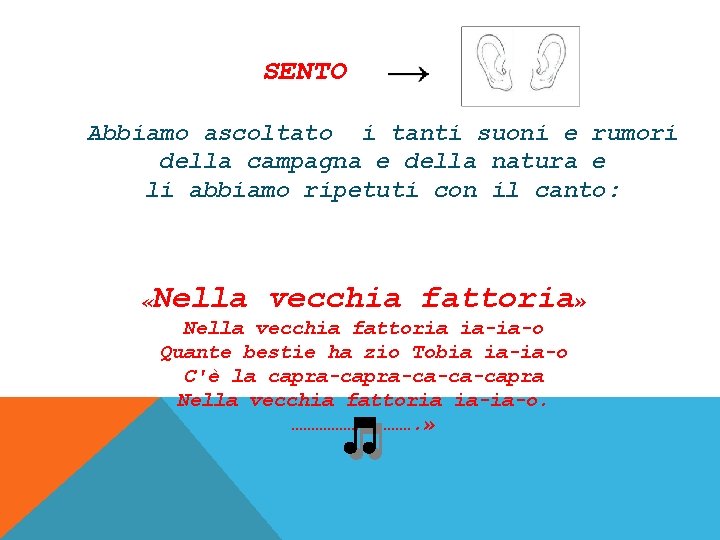 SENTO Abbiamo ascoltato i tanti suoni e rumori della campagna e della natura