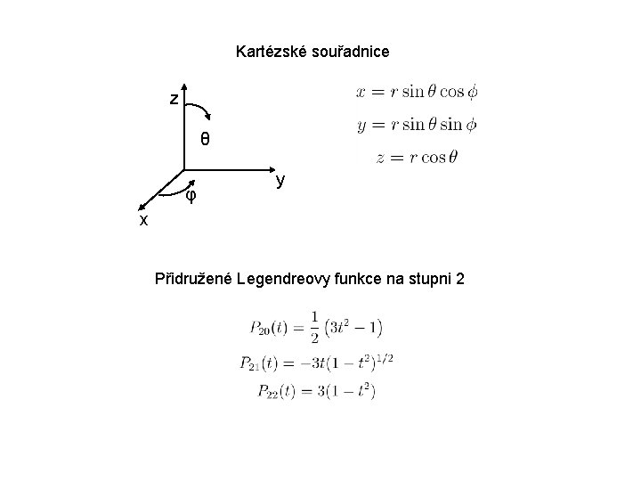 Kartézské souřadnice z θ φ y x Přidružené Legendreovy funkce na stupni 2 