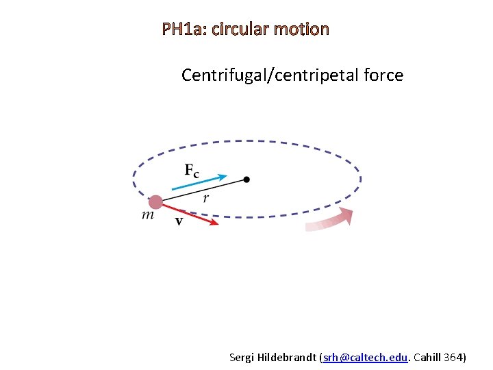 PH 1 a: circular motion Centrifugal/centripetal force Sergi Hildebrandt (srh@caltech. edu. Cahill 364) PH 1 a: circular motion Centrifugal/centripetal force Sergi Hildebrandt (srh@caltech. edu. Cahill 364)