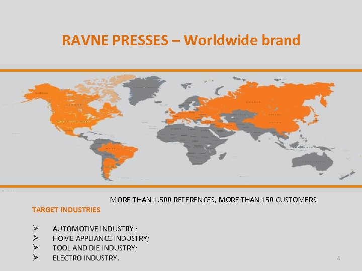 RAVNE PRESSES – Worldwide brand MORE THAN 1. 500 REFERENCES, MORE THAN 150 CUSTOMERS