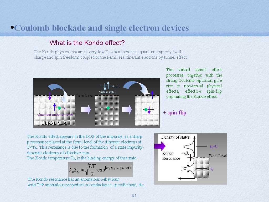  • Coulomb blockade and single electron devices What is the Kondo effect? The