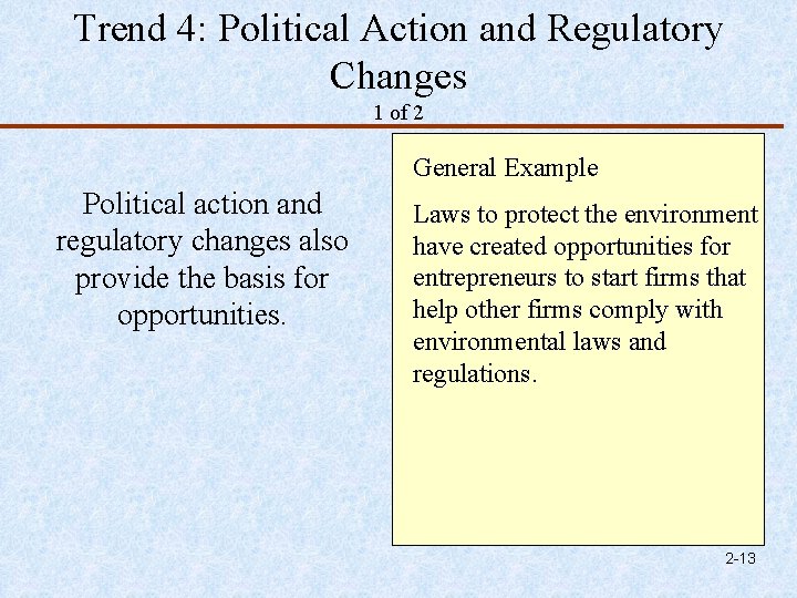 Trend 4: Political Action and Regulatory Changes 1 of 2 General Example Political action