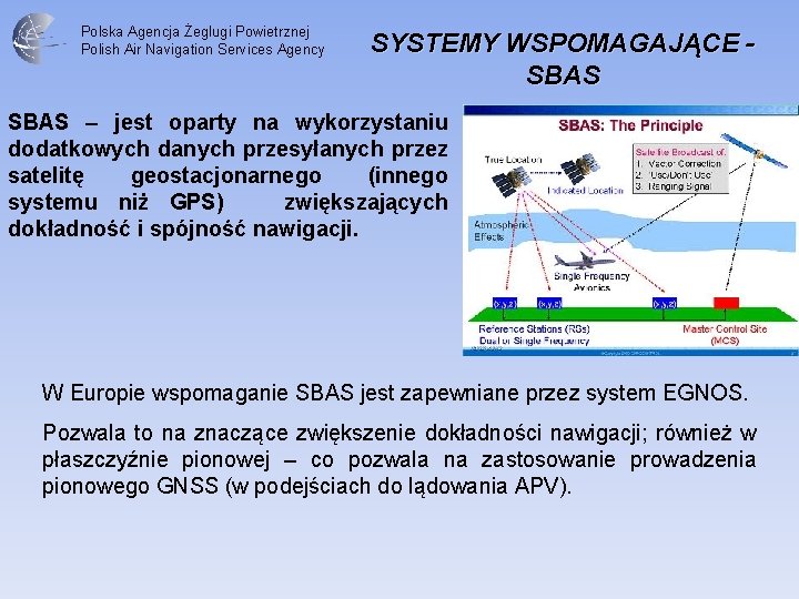 Polska Agencja Żeglugi Powietrznej Polish Air Navigation Services Agency SYSTEMY WSPOMAGAJĄCE SBAS – jest