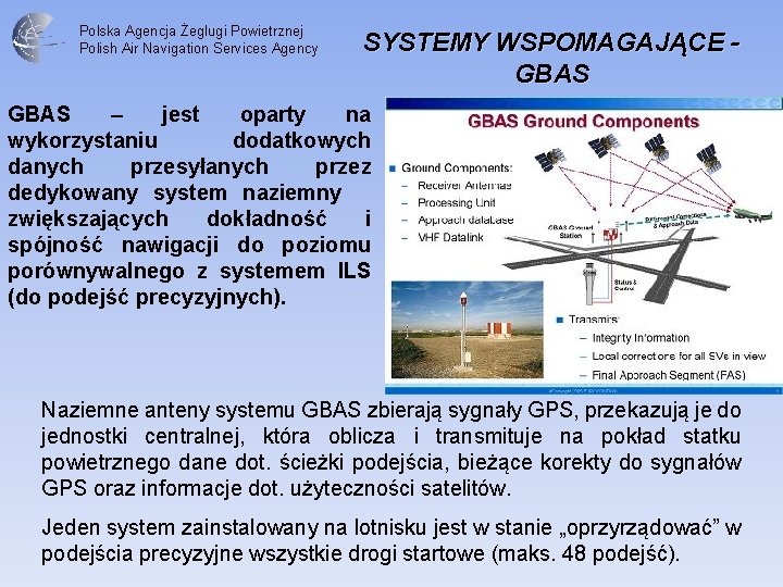 Polska Agencja Żeglugi Powietrznej Polish Air Navigation Services Agency SYSTEMY WSPOMAGAJĄCE GBAS – jest