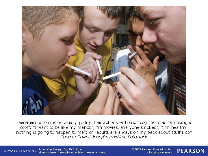 Teenagers who smoke usually justify their actions with such cognitions as “Smoking is cool”;