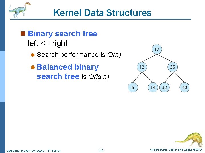 Kernel Data Structures n Binary search tree left <= right l Search performance is
