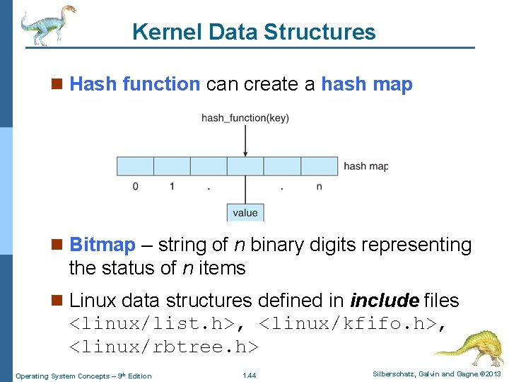 Kernel Data Structures n Hash function can create a hash map n Bitmap –