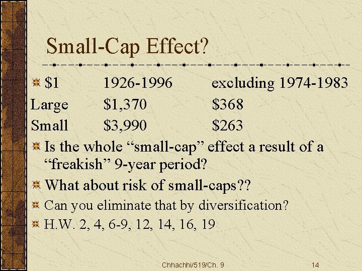 Small-Cap Effect? $1 1926 -1996 excluding 1974 -1983 Large $1, 370 $368 Small $3,