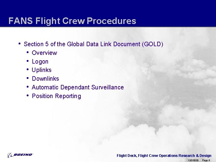 FANS Flight Crew Procedures • Section 5 of the Global Data Link Document (GOLD)