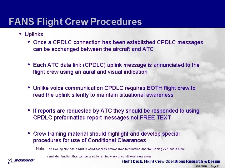 FANS Flight Crew Procedures • Uplinks • Once a CPDLC connection has been established