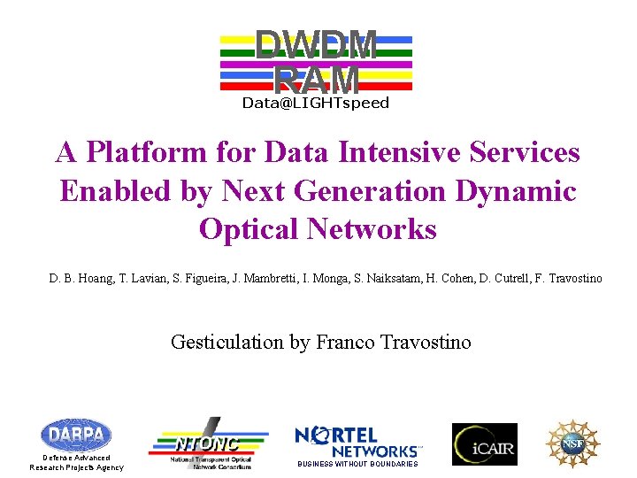 DWDM RAM Data@LIGHTspeed A Platform for Data Intensive Services Enabled by Next Generation Dynamic