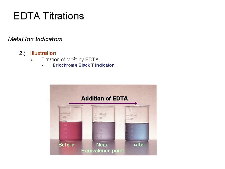 EDTA Titrations Metal Ion Indicators 2. ) Illustration Ø Titration of Mg 2+ by