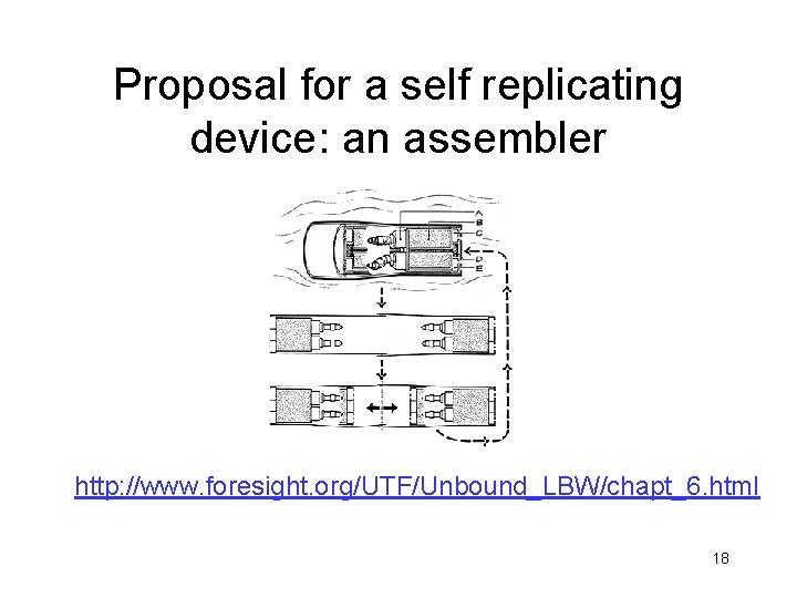 Proposal for a self replicating device: an assembler http: //www. foresight. org/UTF/Unbound_LBW/chapt_6. html 18