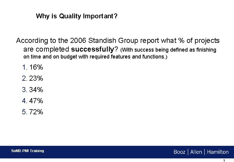 Why is Quality Important? According to the 2006 Standish Group report what % of