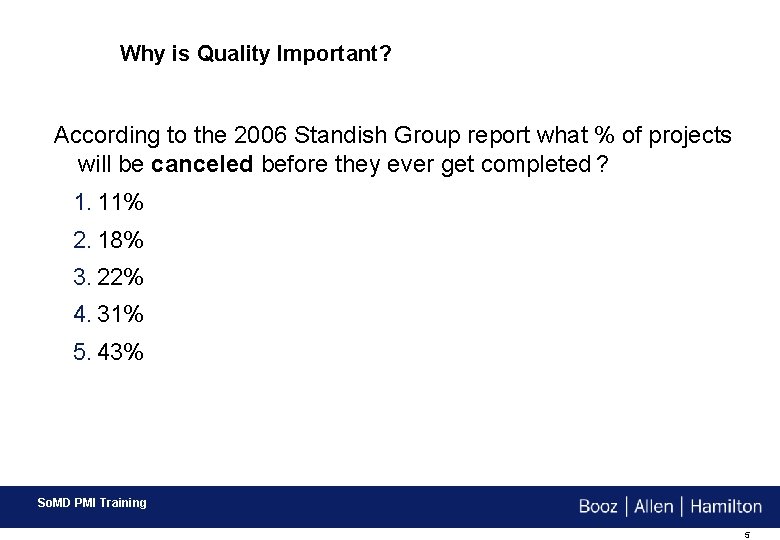 Why is Quality Important? According to the 2006 Standish Group report what % of