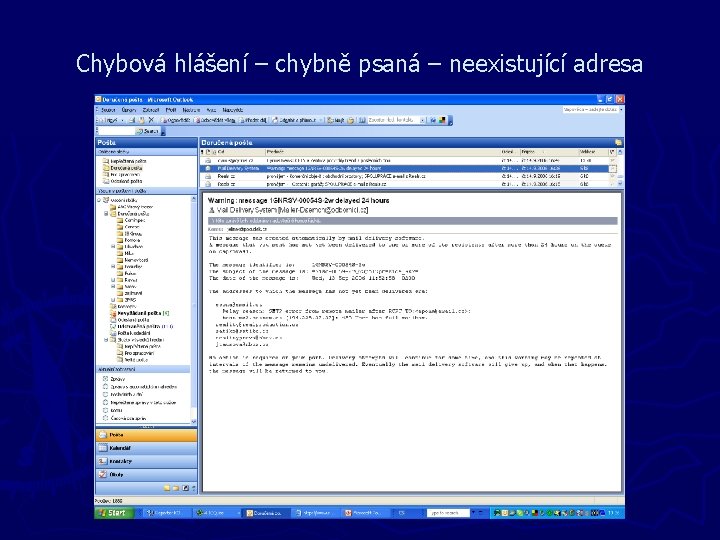 Chybová hlášení – chybně psaná – neexistující adresa 