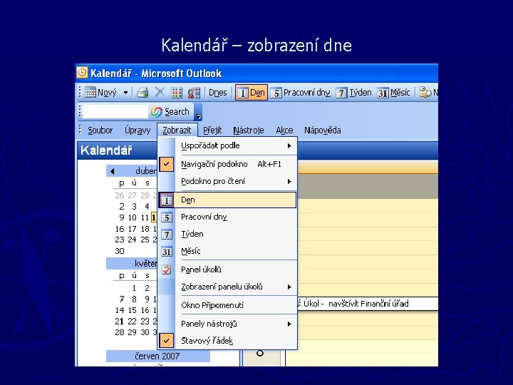 Kalendář – zobrazení dne 