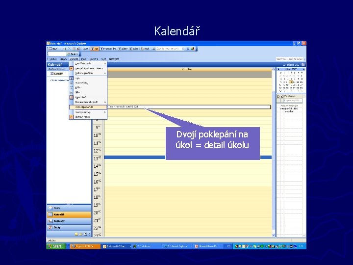 Kalendář Dvojí poklepání na úkol = detail úkolu 