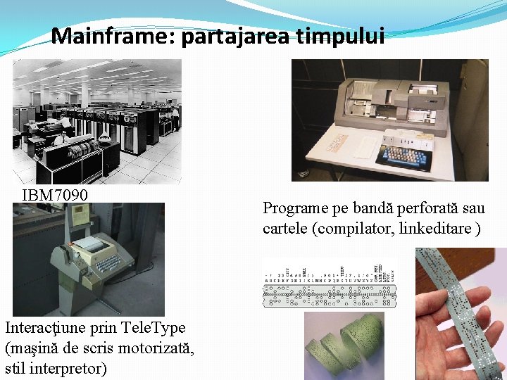 Mainframe: partajarea timpului IBM 7090 Interacţiune prin Tele. Type (maşină de scris motorizată, stil