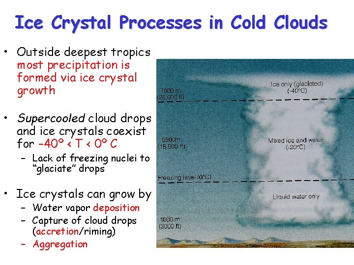 Ice Crystal Processes in Cold Clouds • Outside deepest tropics most precipitation is formed