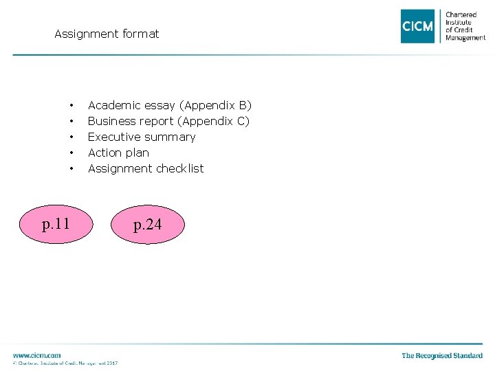 Assignment format • • • Academic essay (Appendix B) Business report (Appendix C) Executive